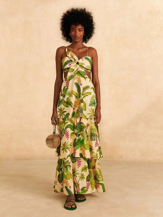 FARM Rio Dresses & Skirts - FARM RIO Fruit Forest Open-Back Floral Print Linen Blend Maxi Dress, SIZE MED